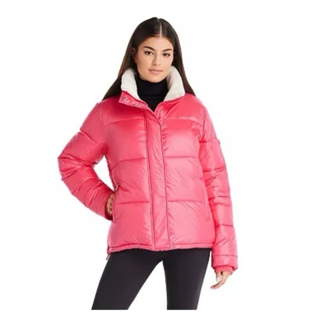 Koolaburra by Ugg Womens Sherpa Trim Puffer Jacket Soft Faux Fur Pink NWT Size M